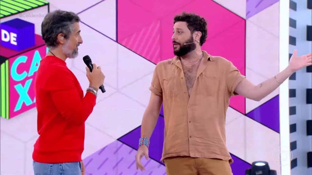 Pedroca se declara ao marido Michel Blois no "Caldeirão com Mion" (Foto Reprodução/Globo)