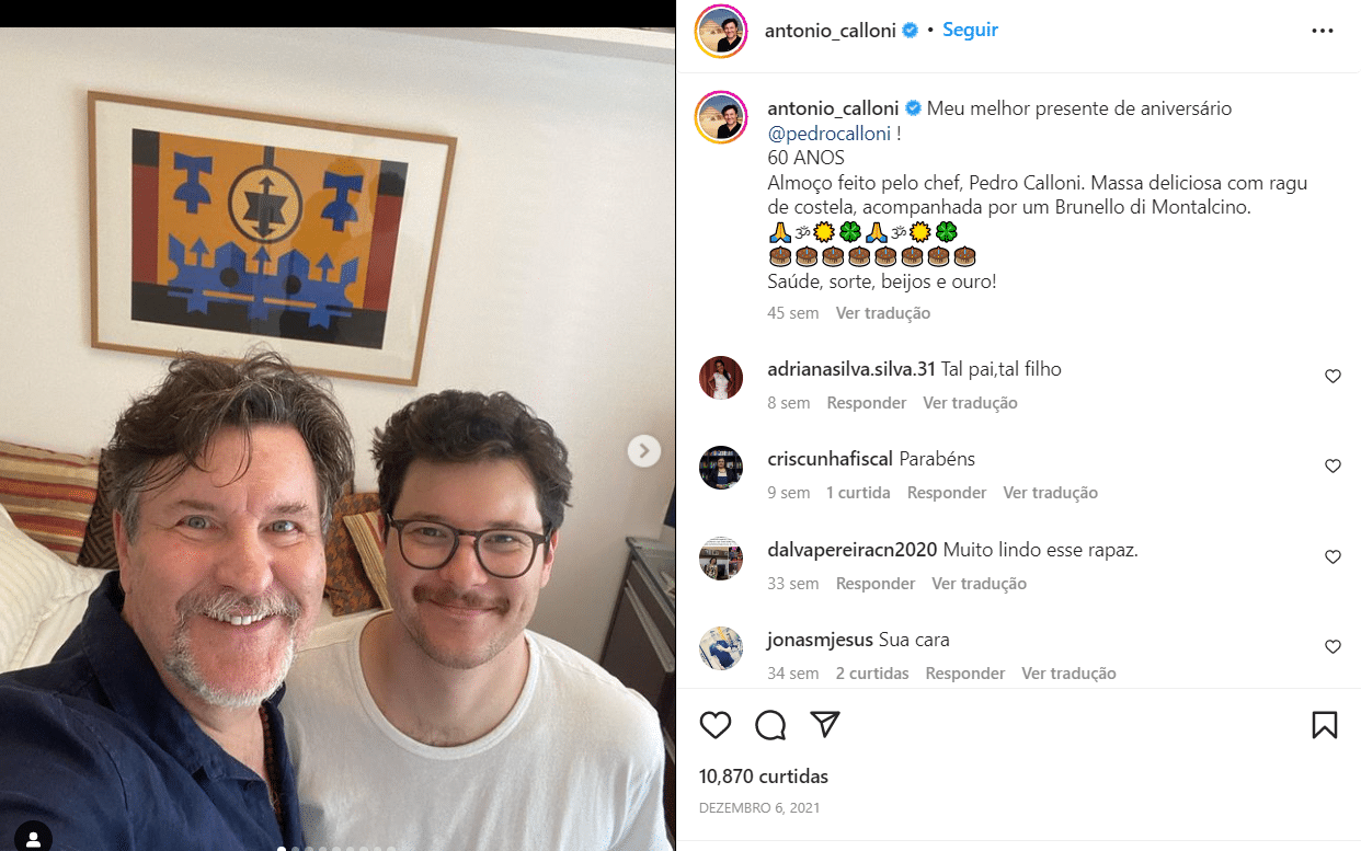 Postagem que o ator fez para registrar o momento com o herdeiro (Foto Reprodução/Instagram)