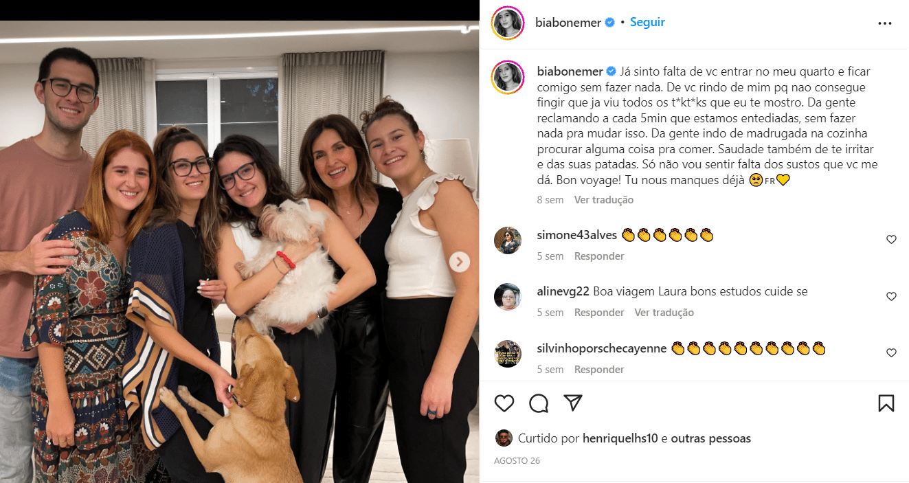 Bia Bonemer, fez postagem de despedida para irmã (Foto Reprodução/Instagram)