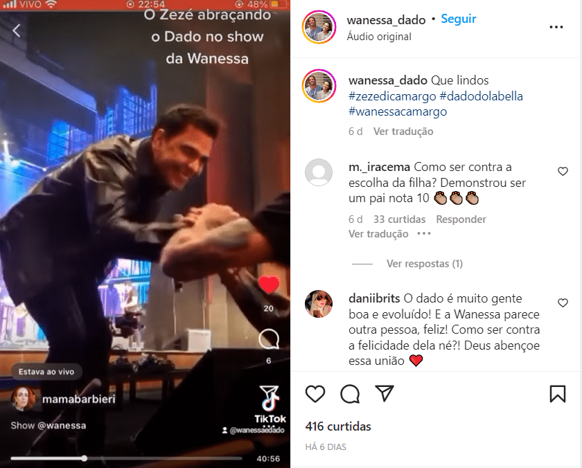 A Reação amigável entre eles gerou comentários nas redes sociais (Foto Reprodução/Instagram)