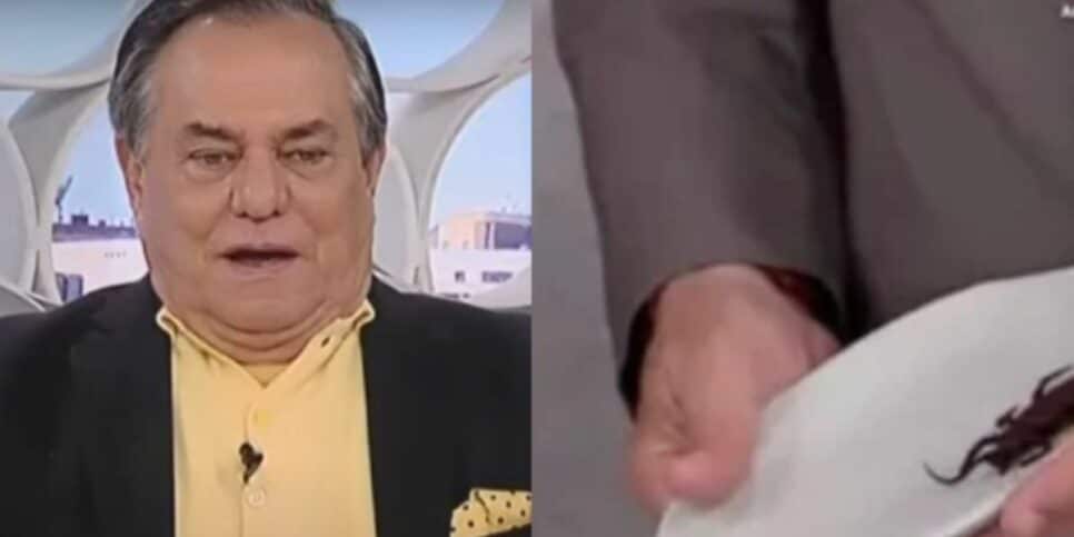 Ronnie Von toma susto com “barata” ao vivo em programa da Rede TV e grita: “Olha aqui"