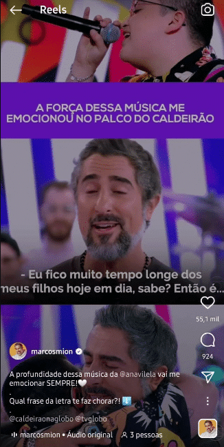 O famoso apresentador da Globo contou que se emocionou no palco do Caldeirão após Ana Vilela cantar (Foto: Reprodução)