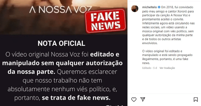 O famoso cantor sertanejo e jurado da Globo chamou atenção ao falar sobre fake news (Foto: Reprodução)