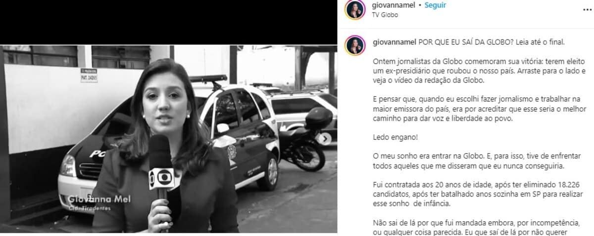 Postagem de Giovanna Mel (Foto: Reprodução/Instagram)