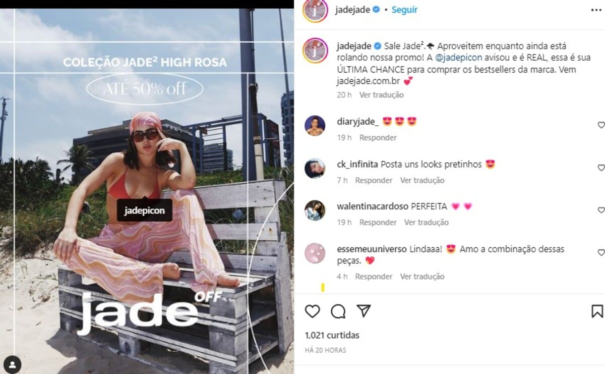 Instagram da marca de Jade Picon