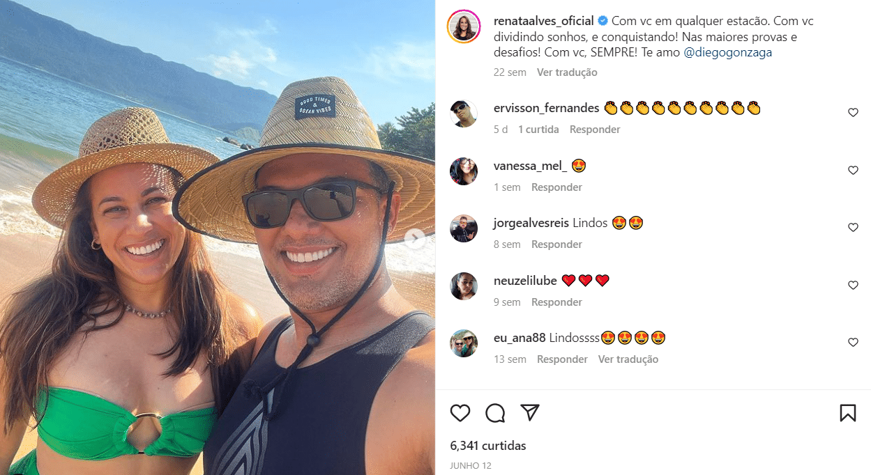 Postagem que Renata Alves compartilhou para declarar o seu amor para o marido Diego Gonzaga (Foto Reprodução/Instagram)