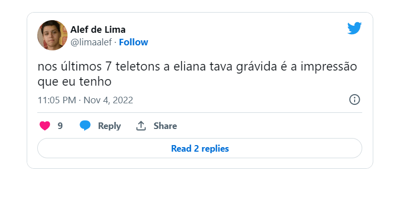 Publicações como esta surgiram via Twitter após Eliana despontar em visual inusitado (Foto Reprodução/Twitter)