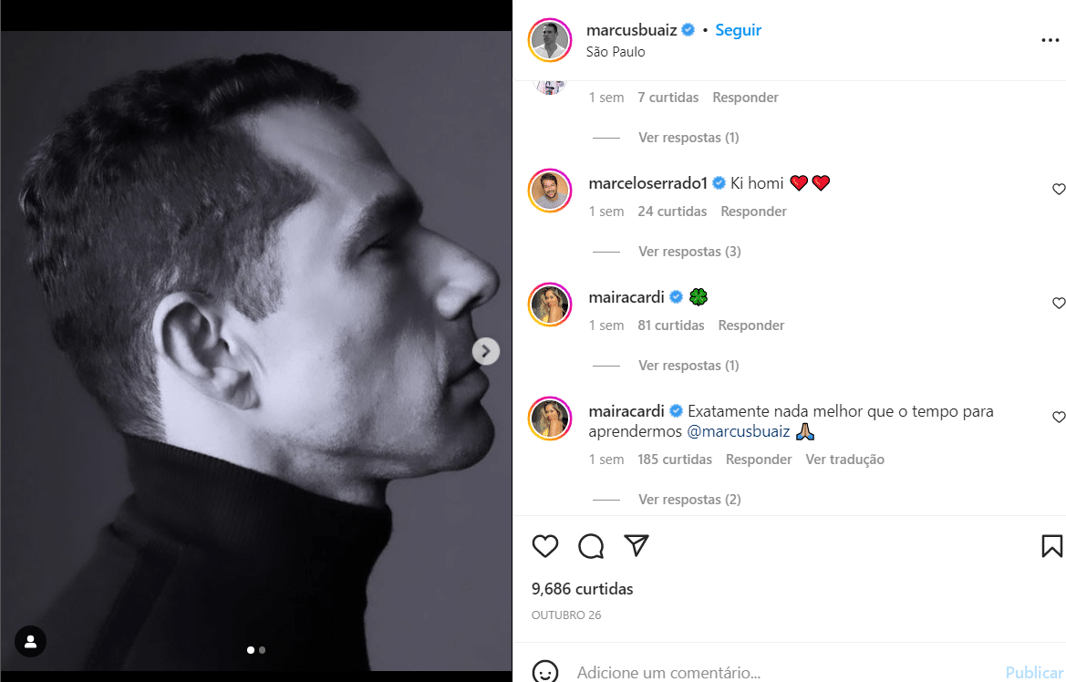 Marcus Buaiz postou foto e Maíra Cardi mandou recado por meio de comentário (Foto Reprodução/Internet)