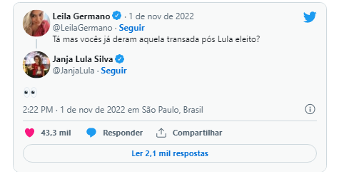 Janja, esposa do presidente eleito Lula, causa na web ao expor vida sexual com o marido  - Reprodução