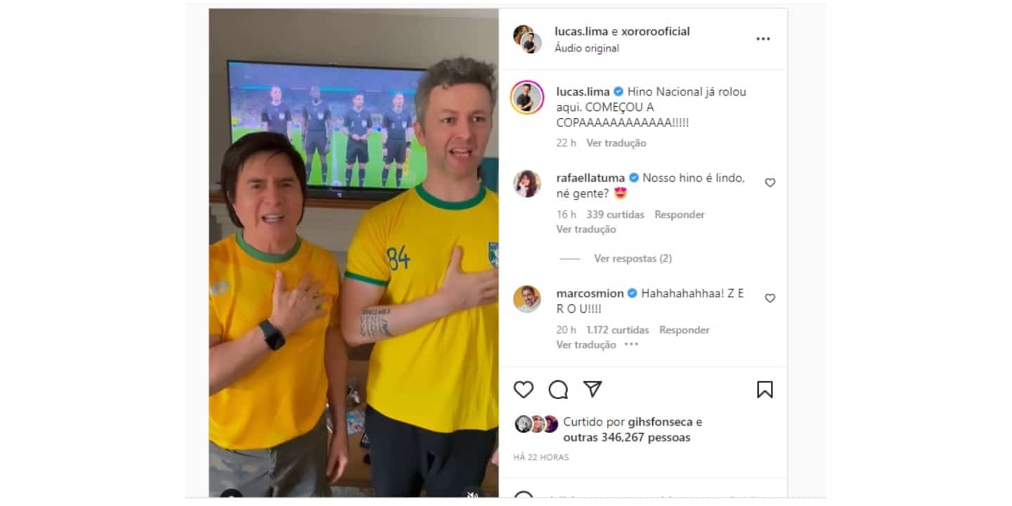 Lucas Lima, marido de Sandy, e Xororó trocam a letra do hino do Brasil e divertem a internet (Imagem Reprodução Instagram)