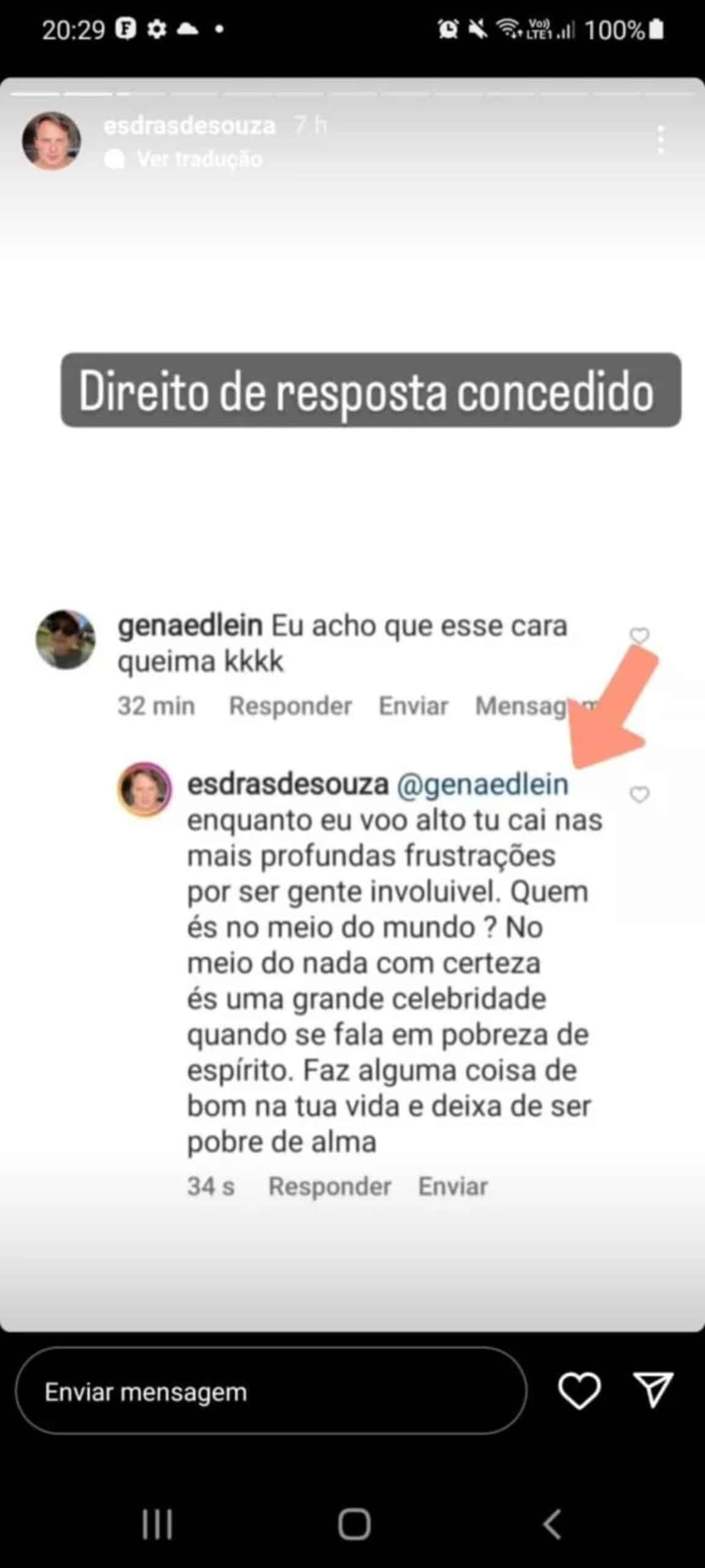 Resposta de Esdras no Instagram (Foto: Reprodução/Instagram)