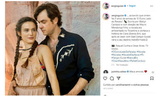 O famoso protagonista de Mar do Sertão publicou uma foto ao lado de sua esposa, Bianca Bin (Foto: Reprodução)