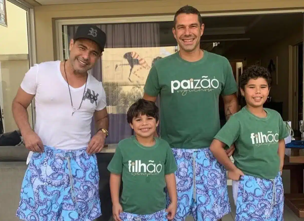 Zezé di Camargo, Marcus Buaiz e os netos (Foto Reprodução/Internet)