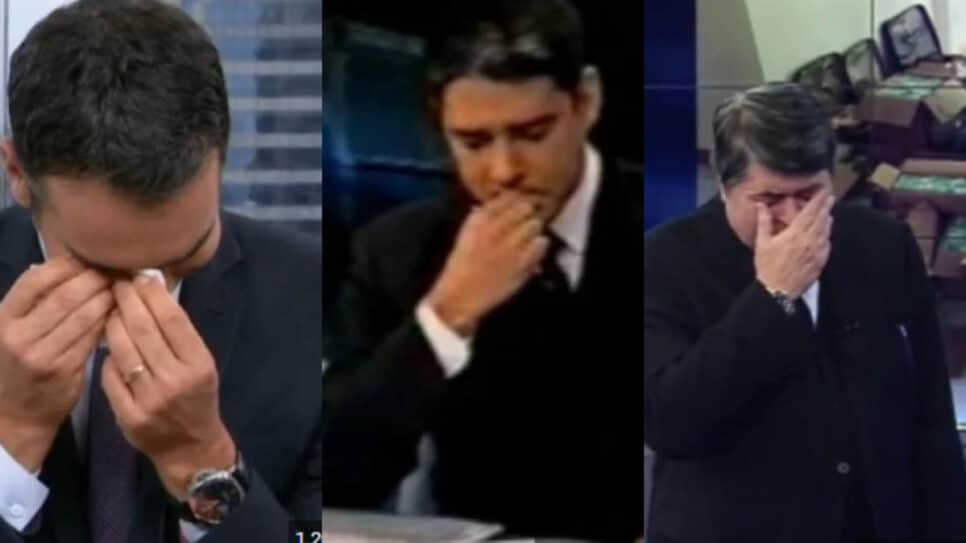César Tralli, William Bonner e Datena choraram ao vivo ao darem notícias impactantes (Foto Reprodução/Montagem/AaronTuraTv)
