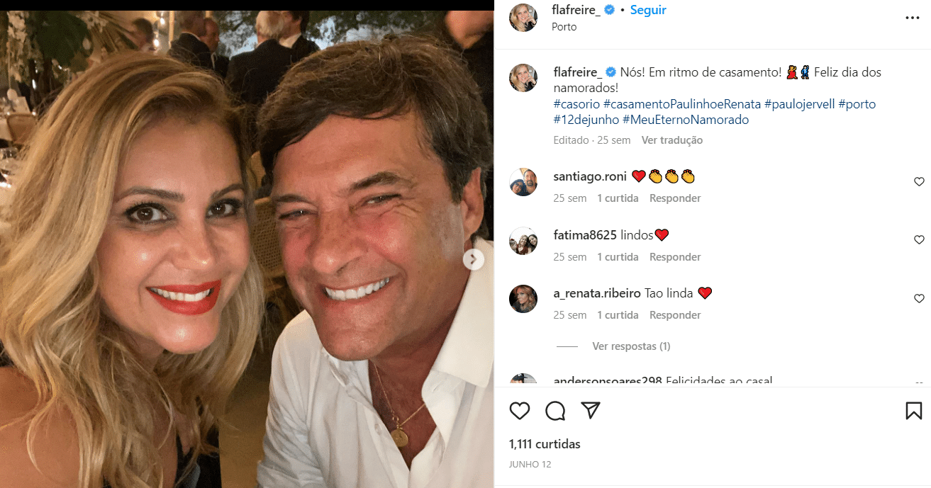 Declaração que a jornalista fez ao seu atual marido, o empresário (Foto Reprodução/Instagram)