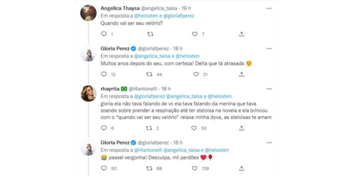 Gloria Perez se envolve em polêmica ao responder seguidora na internet (Imagem Reprodução Twitter)