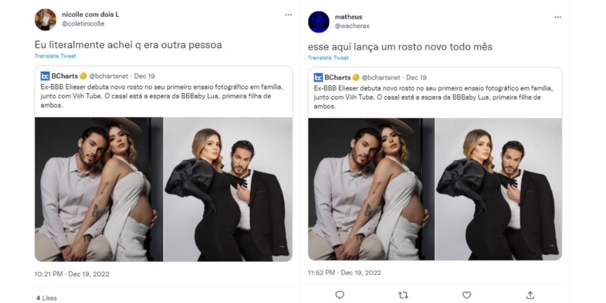 O Ex BBB Eliezer chocou os fãs ao postar resultados dos procedimentos estéticos e vira meme (imagem Reprodução Twitter)