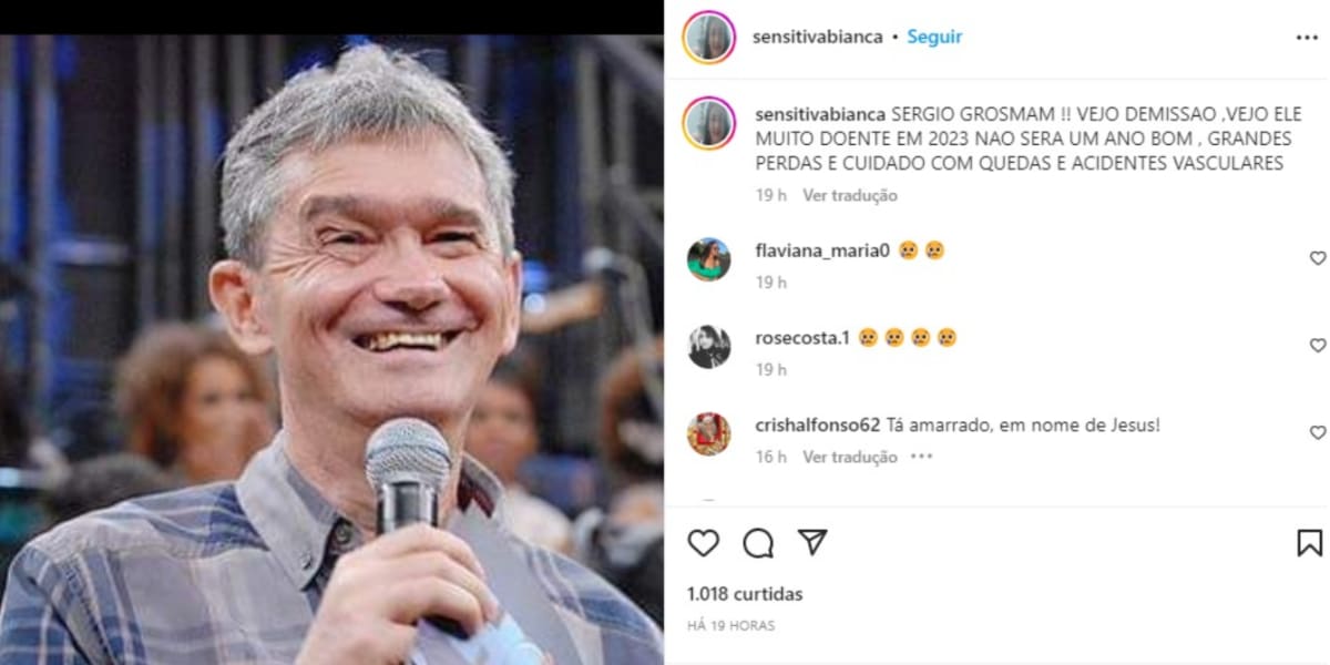 Bianca Sensitiva faz previsão assustadora para Serginho Groisman e assusta fãs (Imagem Reprodução Instagram)