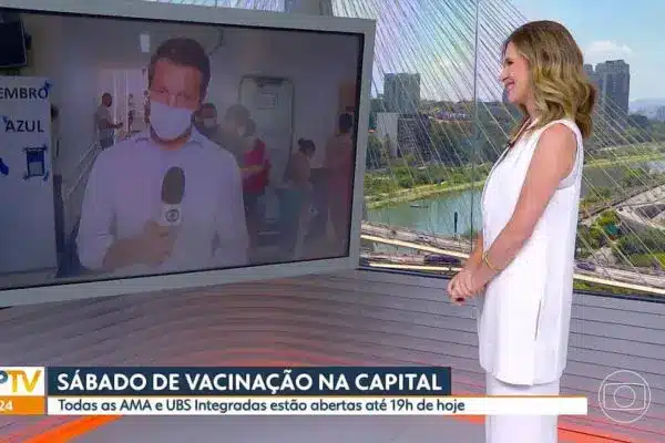 Natália Ariede e Giga Bergamin no SP1 da Globo (Foto Reprodução/Internet)