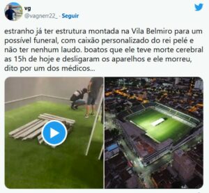 Internautas associaram a arrumação no meio do gramado como se fosse para um suposto velório do jogador (Foto: Reprodução / Twitter)