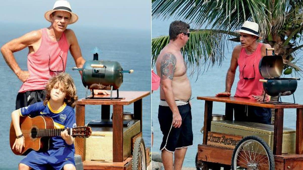 Mário Gomes hoje trabalha vendendo lanches em barraquinhas na praia (Foto Reprodução/Montagem/Internet)