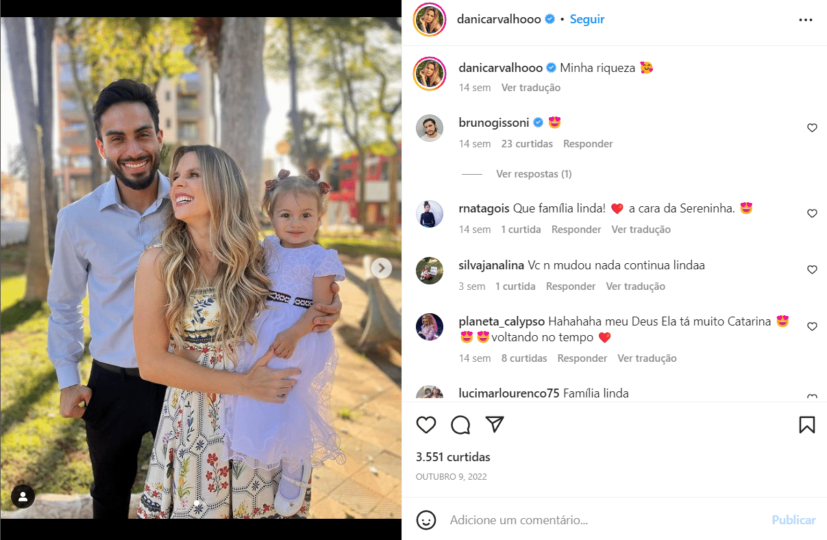 Última postagem de Dani Carvalho no Instagram (Foto Reprodução/Instagram)