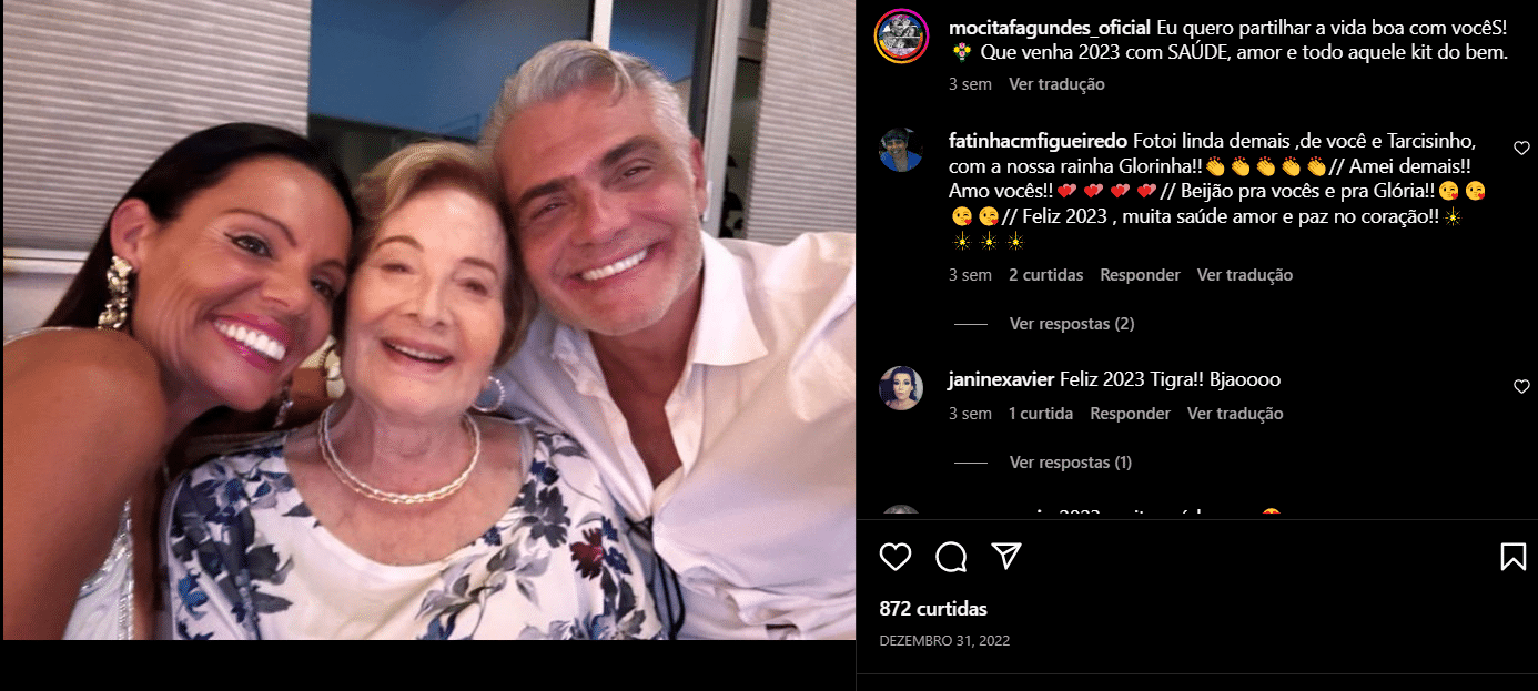 Mocita compartilhou um clique ao lado da sogra Glória Menezes e o marido Tarcísio Filho (Foto Reprodução/Instagram)