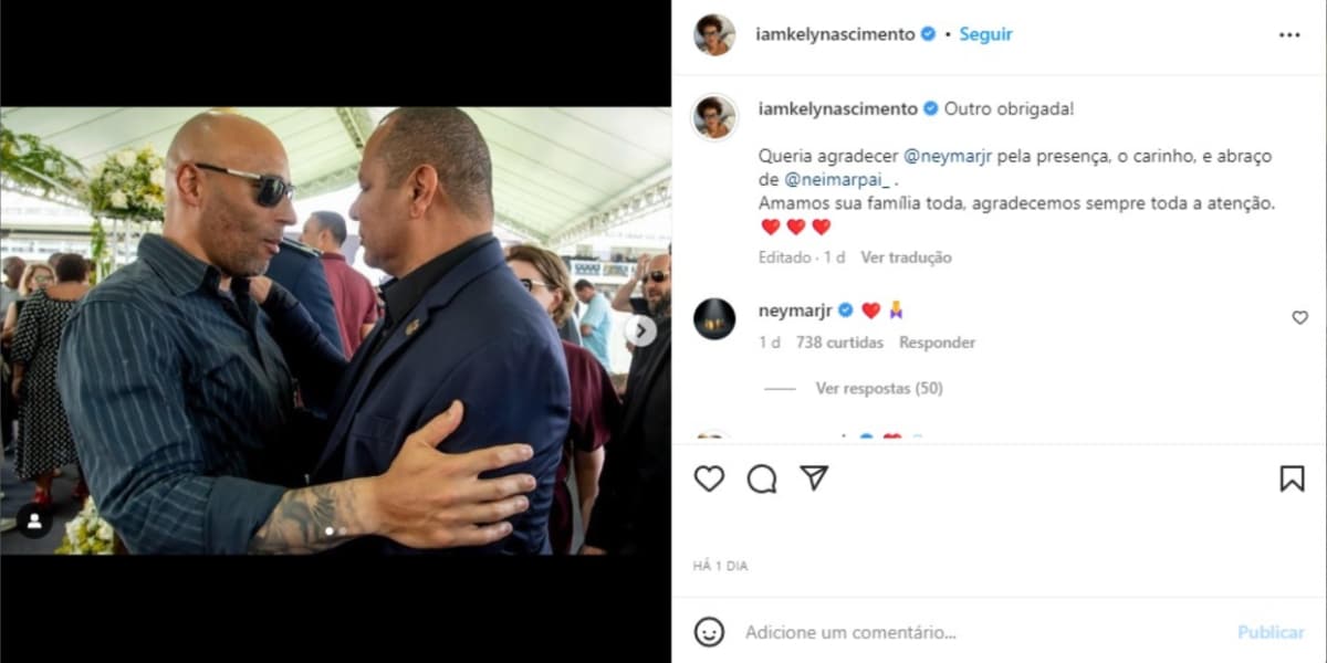 Kely Nascimento fez post agradecendo a presença do pai de Neymar no velório de Pelé ( Imagem Reprodução Instagram)