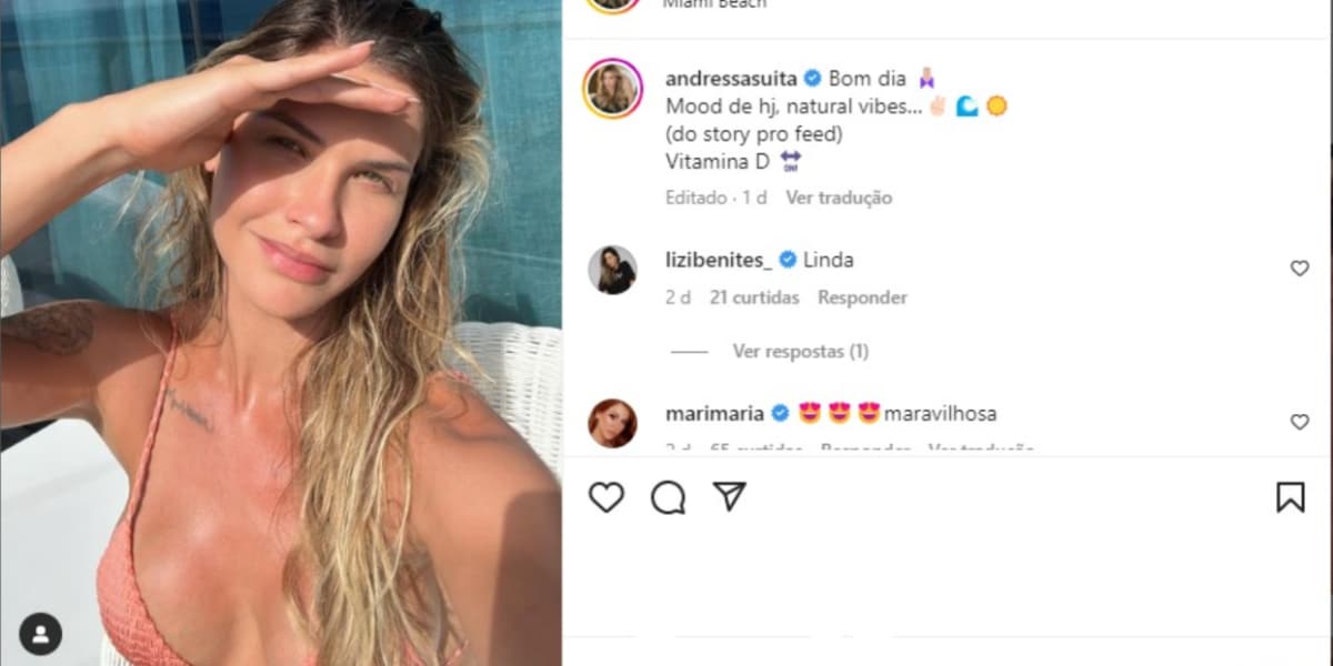 Andressa Suita mostra beleza natural, sem maquiagem nem filtros (Imagem Reprodução Instagram)