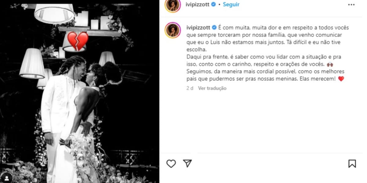 Post da Ivy Pizzott informando fim do casamento (Imagem Reprodução Instagram)