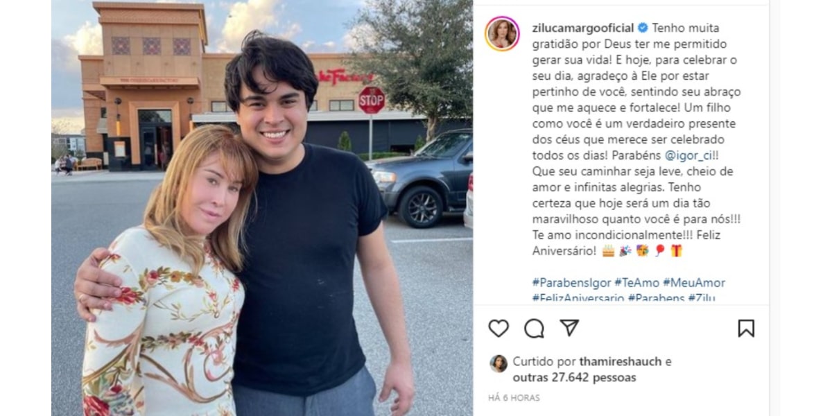 Zilu Godoi faz homenagem à Igor Camargo pelo seu aniversário (Foto Reprodução Instagram)