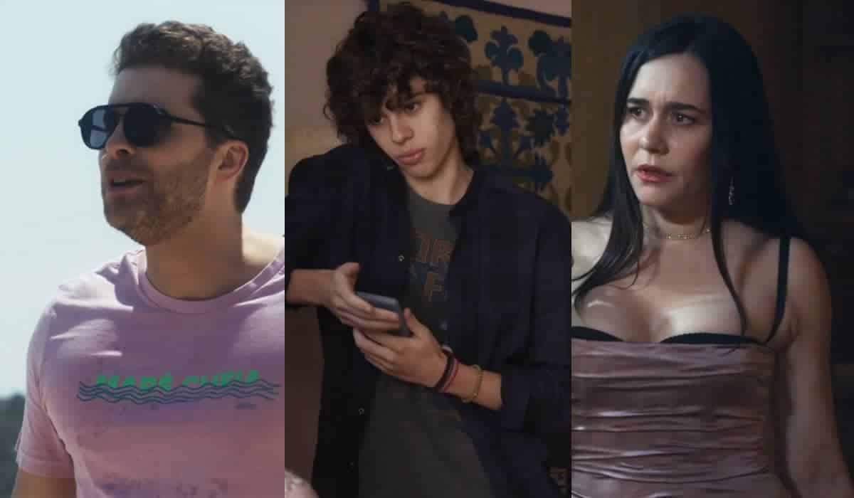 Caíque, Rudá e Guida na novela Travessia da Rede Globo