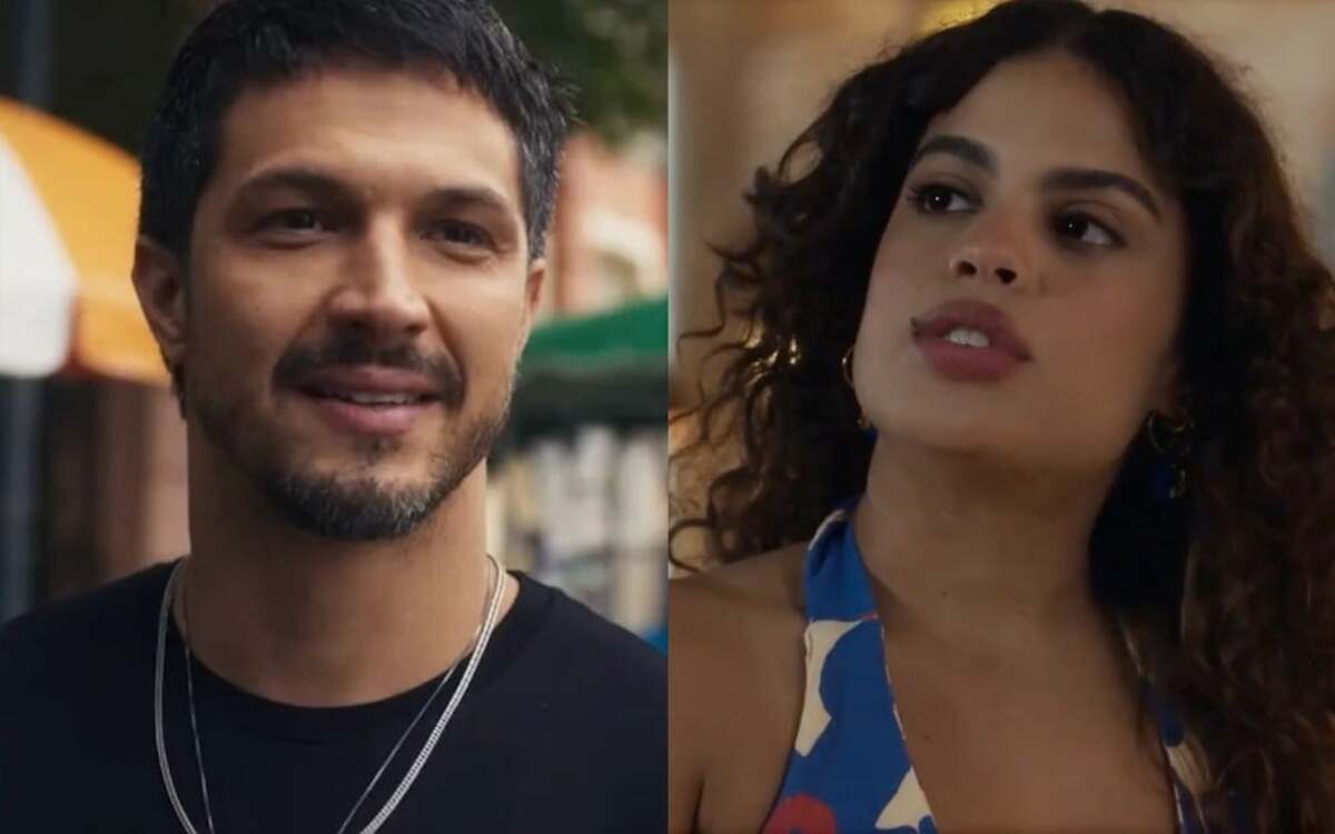 Oto (Romulo Estrela) Bia (Clara Buarque) em Travessia da Globo