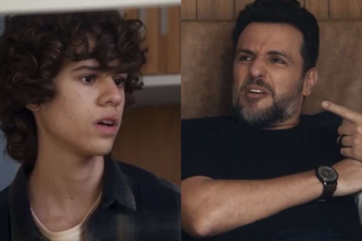 Rudá (Guilherme Cabral) e Moretti (Rodrigo Lombardi) em Travessia da Globo