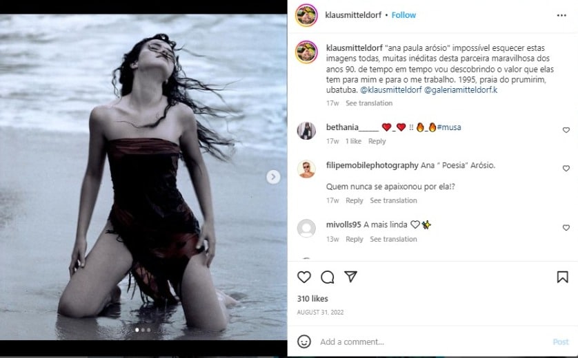 Ana Paula Arósio surgiu em cliques inéditos ainda novinha (Foto Reprodução/Instagram)