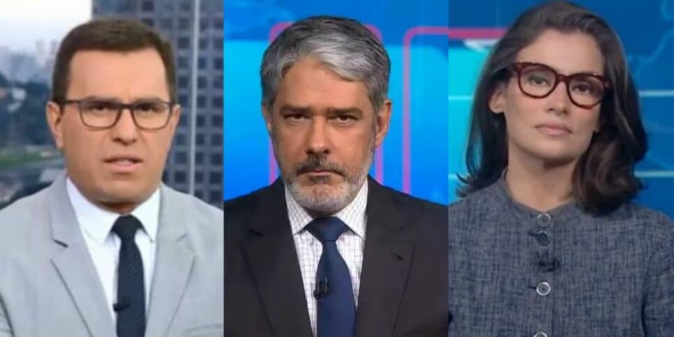 Veja o que Bocardi, Bonner e Renata possuem embaixo das bancadas (Foto Reprodução/Montagem/Aaron Tura TV)