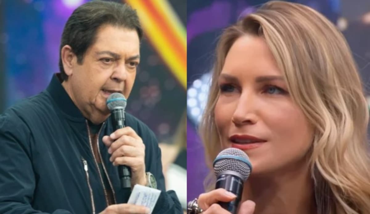 Erro grotesco de Anne Lottermann não passou batido e a loira levou invertida de Faustão (Foto: Reprodução / Band)