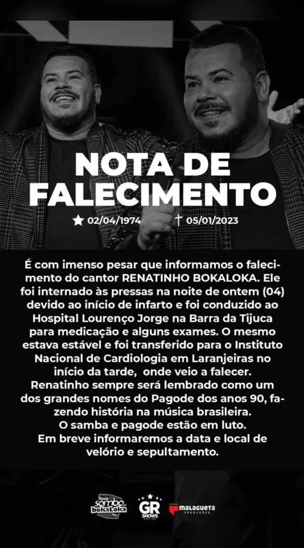Após infarto, cantor Renatinho, do grupo Bokaloka, morre no RJ