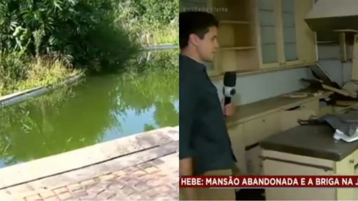 Piscina abandonada e cozinha destruída mostrada por Luiz Bacci 