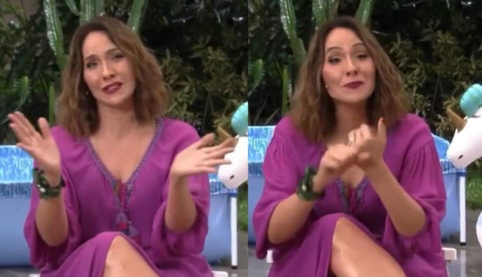 A apresentadora Maria Beltrão cometeu um deslize na manhã deste sábado (7) no É de Casa (Foto: Reprodução / Globo)