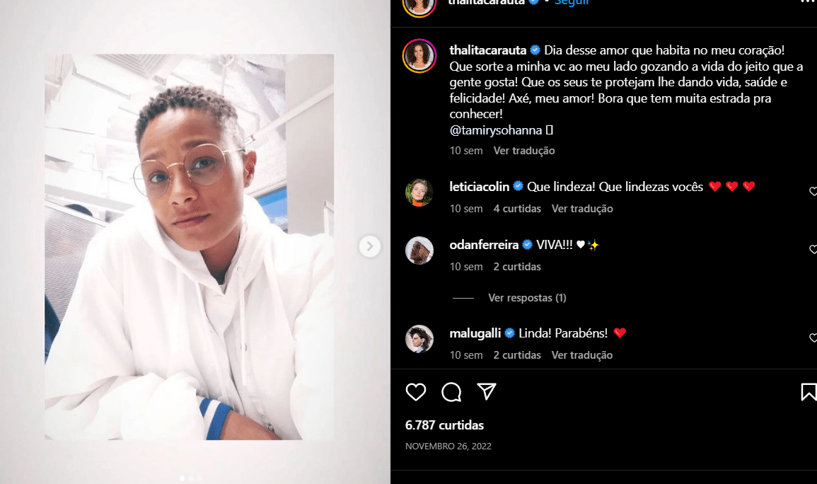 Declaração que Thalita Carauta fez recentemente para a mulher por meio das redes sociais (Foto Reprodução/Instagram)