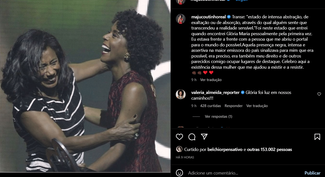 Publicação de Maju Coutinho sobre Glória Maria (Foto Reprodução/Instagram)