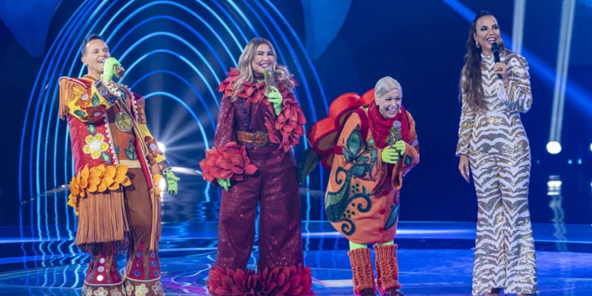 Ivete Sangalo conversa com Sylvinho Blau-Blau, Rosana e Patrícia Marx no The Masked Singer (Imagem Reprodução Globo)