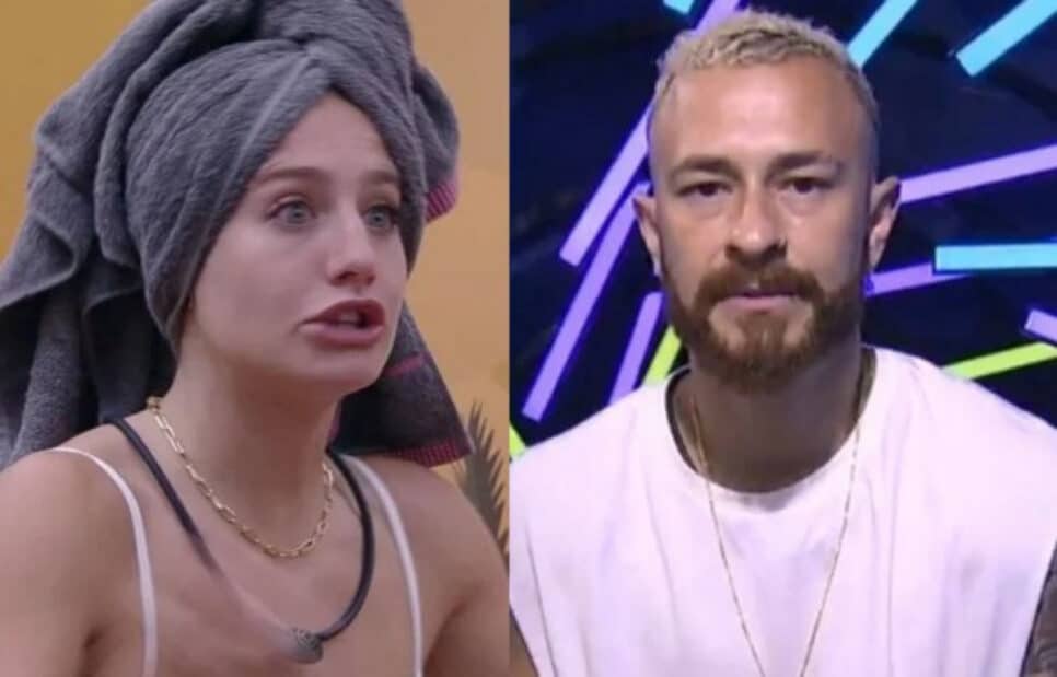 BBB23: Bruna Griphao deu uma conferida no banho de Fred Desimpedidos, que estava de cueca branca (Foto: Reprodução / Globoplay)