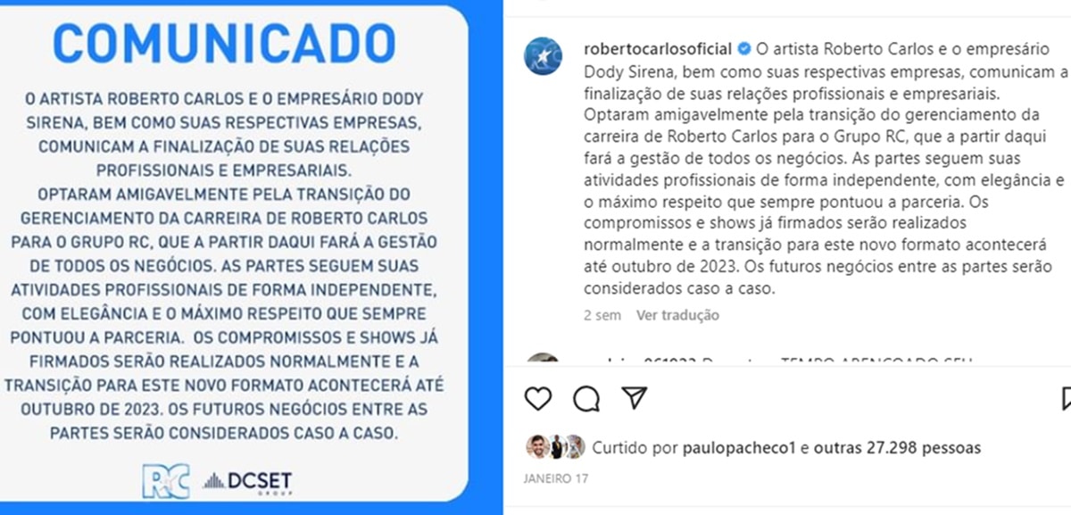 Comunicado oficial encerra fim da parceria de 30 anos 