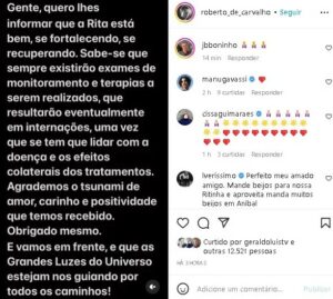 Marido de Rita Lee faz comunicado oficial sobre estado clínico da cantora (Foto: Reprodução / Instagram)