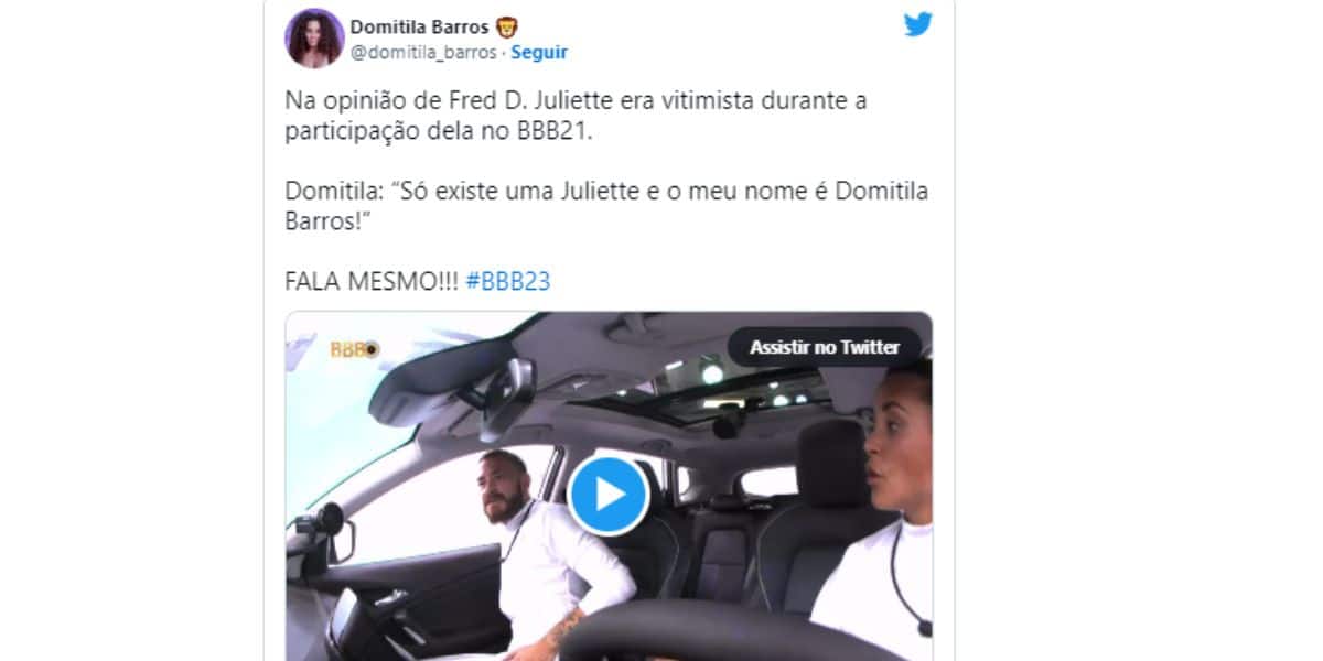 BBB23 Fred discute com Domitila, a comparada com Juliette e leva invertida Está se achando