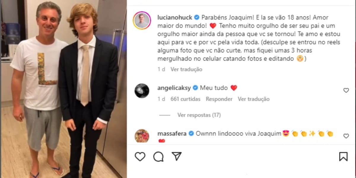 Luciano Huck posta homenagem ao filho que completou 18 anos (Imagem Reprodução Internet)