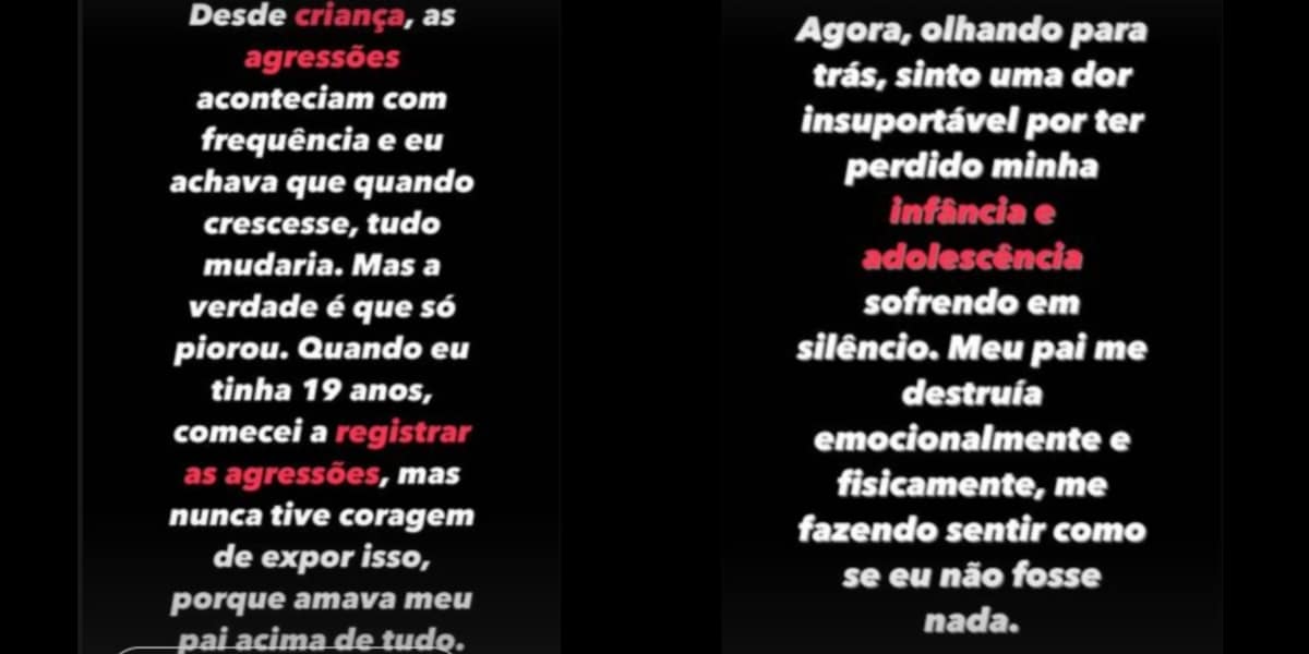 Trechos do post em que filha de sertanejo o acusa de agressão e ameaça (Imagem Reprodução Instagram)