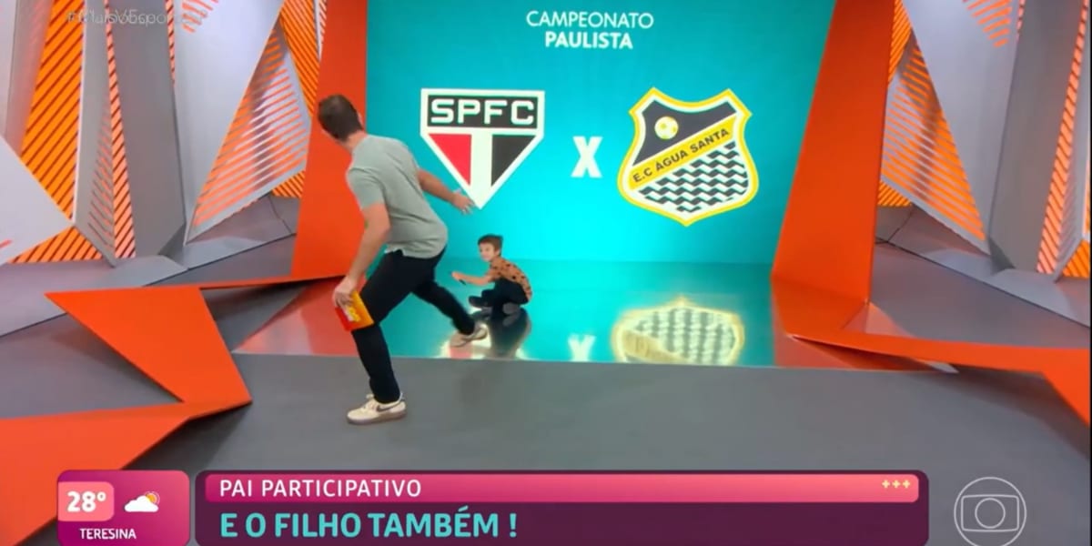 Filho de Felipe Andreoli invade estúdio durante programa ao vivo (Imagem Reprodução Globo)